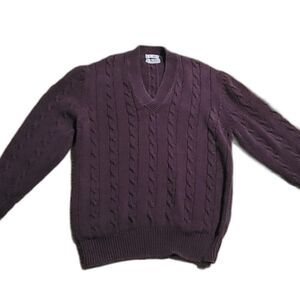 Vintage 80s/90s Sienna Men's V-Neck Purple Cable Knit Grandpa Sweater, Large